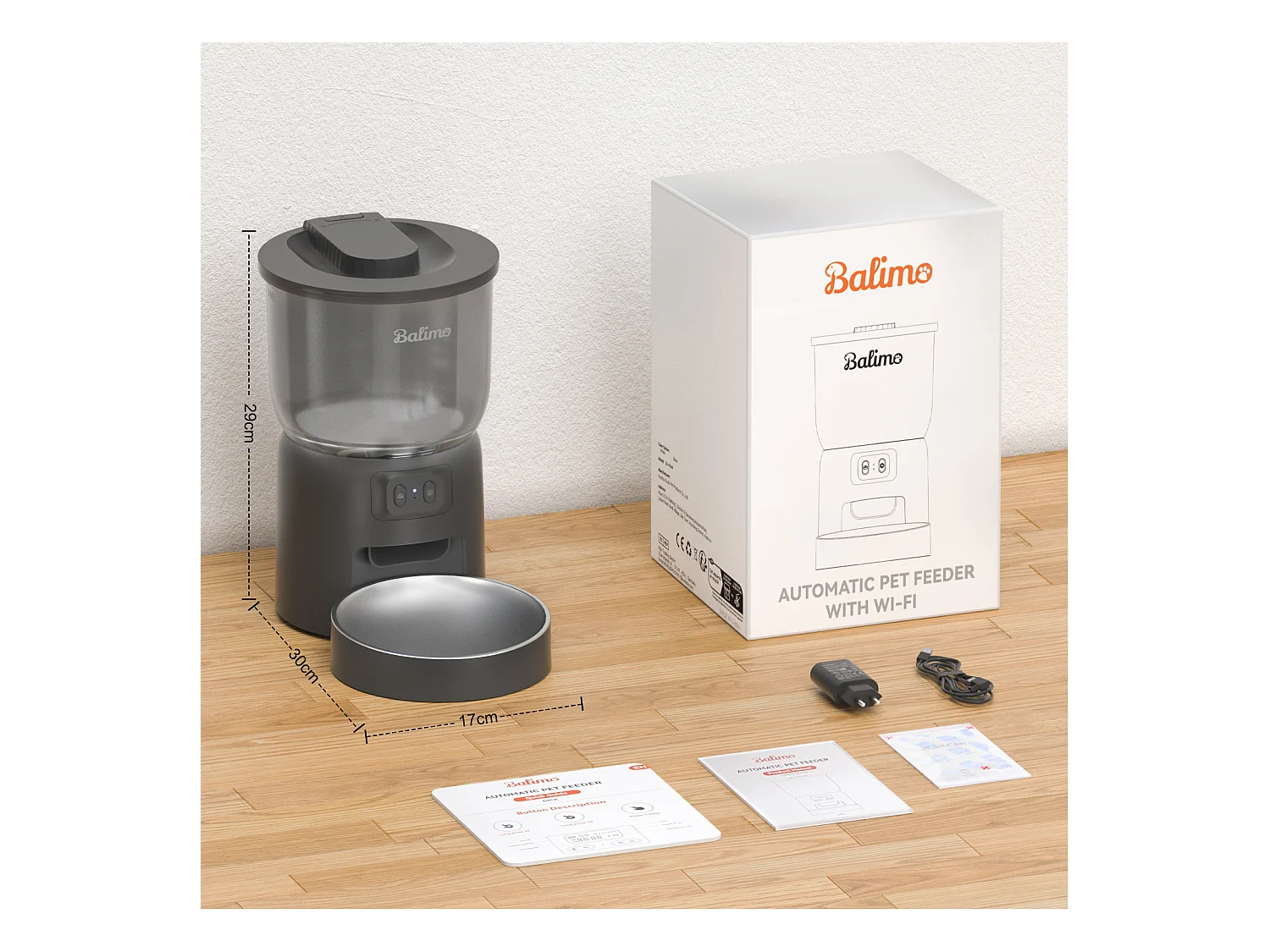 Balimo 3L Automatischer Katzenfutterspender, 2,4G WiFi, 1-10 Mahlzeiten pro Tag, Schwarz