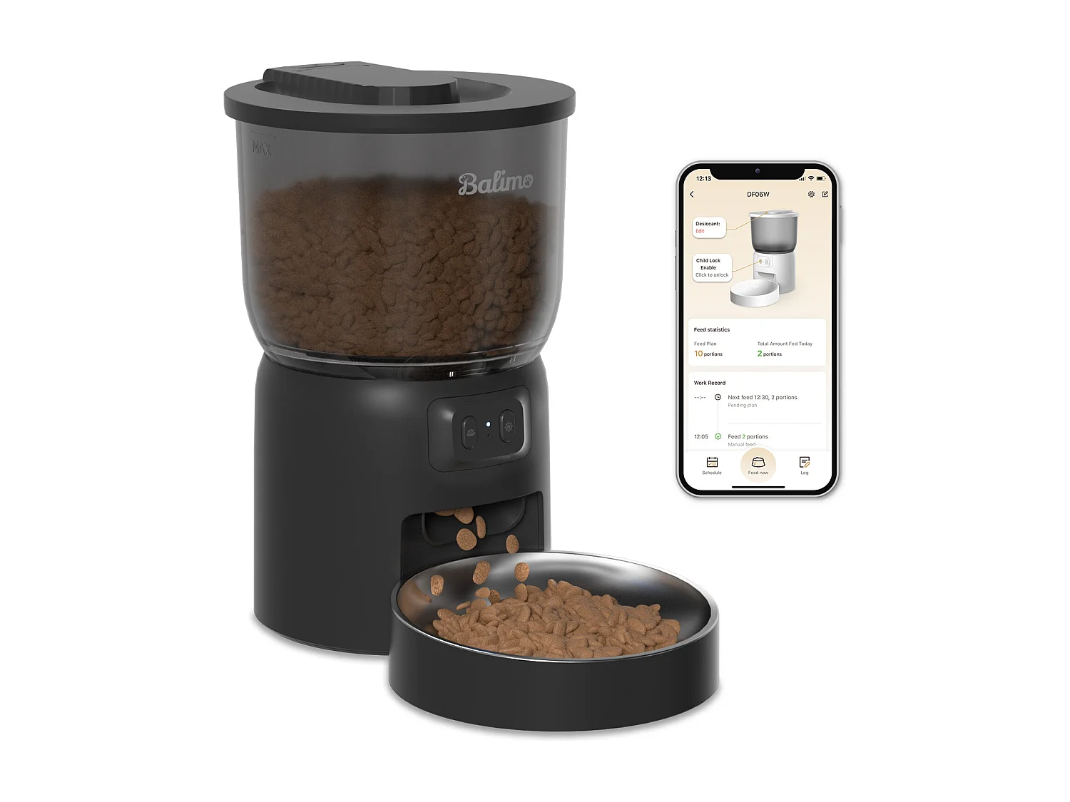 Balimo 3L Distributeur Croquettes Chat Automatique 2.4G WiFi, 1-10 Repas par Jour, Noir