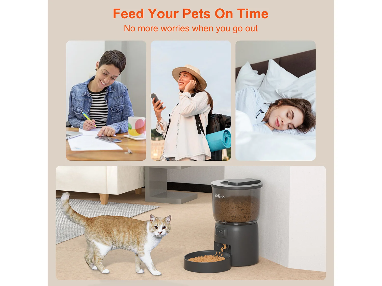 Balimo 3L Distributeur Croquettes Chat Automatique 2.4G WiFi, 1-10 Repas par Jour, Noir