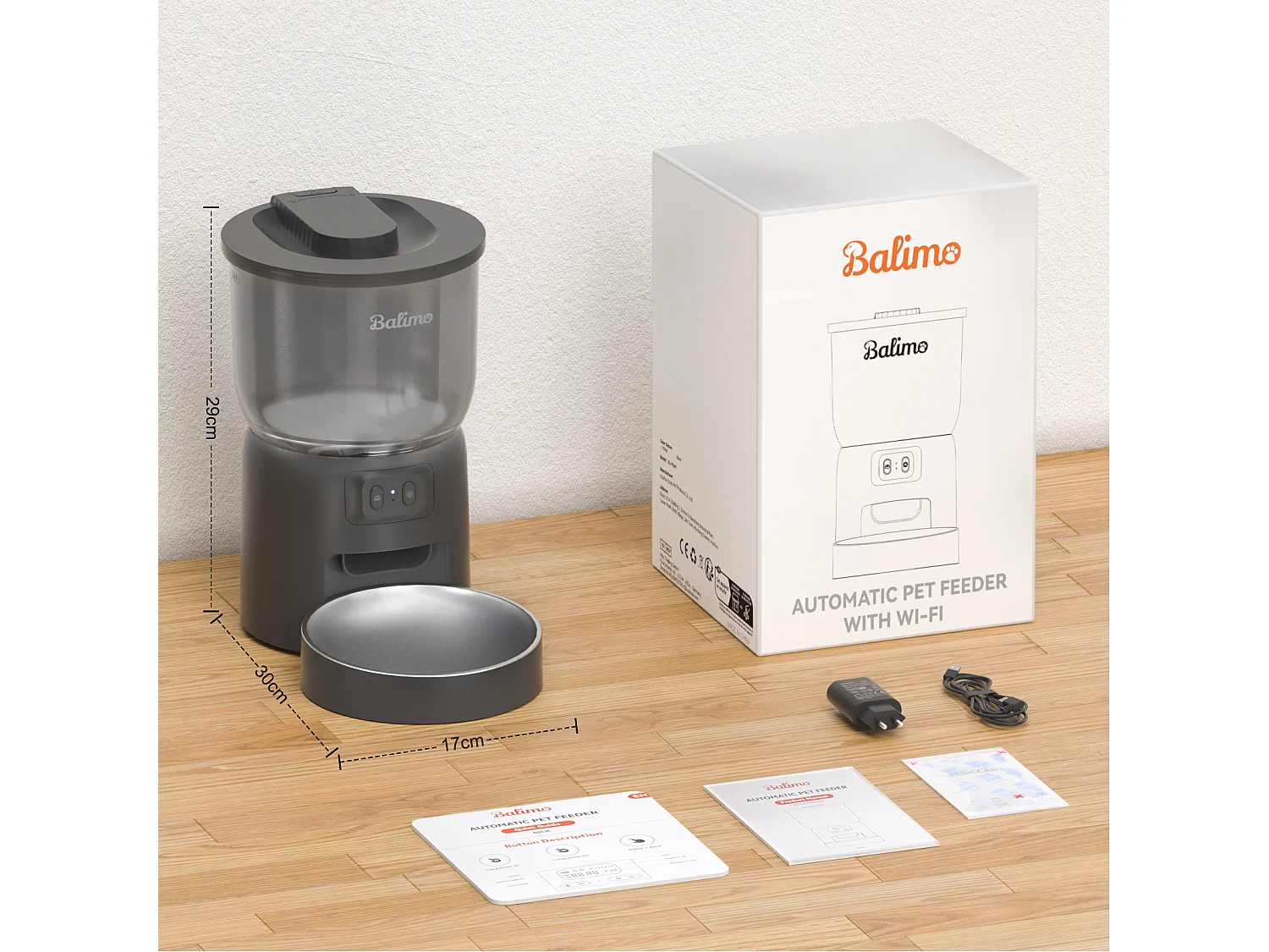 Balimo 3L Distributeur Croquettes Chat Automatique 2.4G WiFi, 1-10 Repas par Jour, Noir