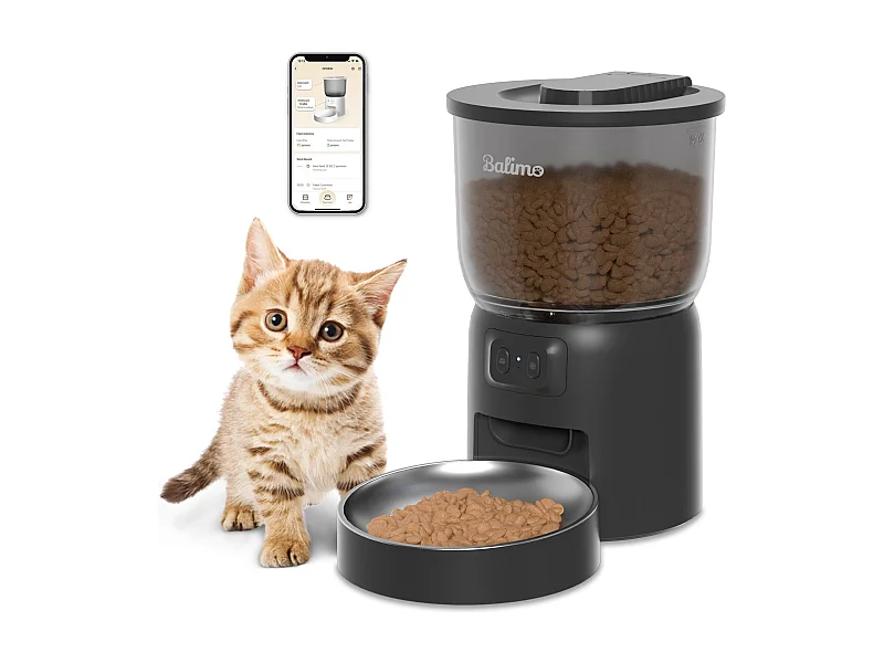 Balimo 3L Distributeur Croquettes Chat Automatique 2.4G WiFi, 1-10 Repas par Jour, Noir
