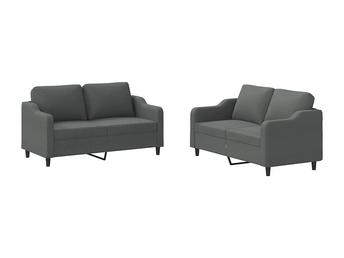 Set di Divani 2 pz con Cuscini Grigio Scuro in Tessuto