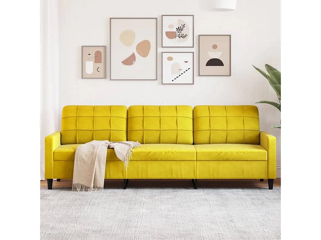 Divano a 3 Posti Giallo 210 cm in Velluto