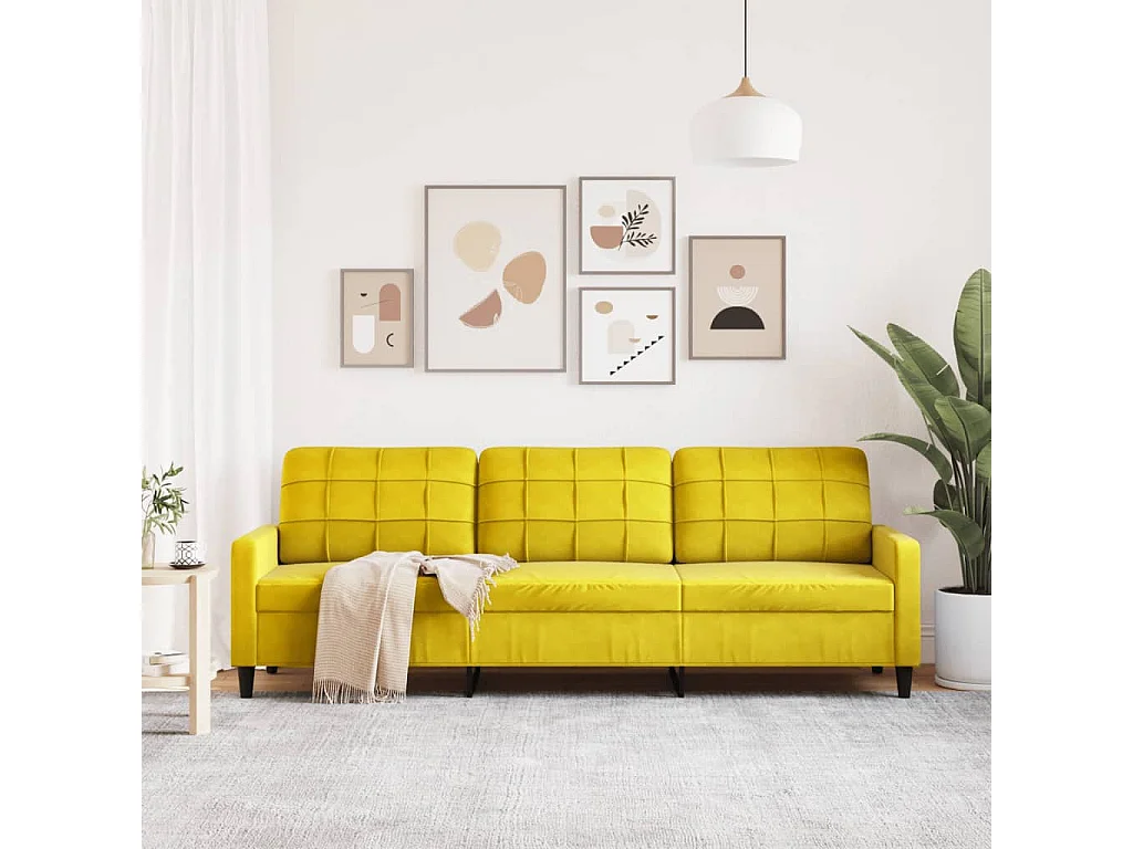 Canapé à 3 places Jaune 210 cm Velours