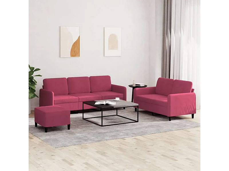 Set di Divani 3 pz Rosso Vino in Velluto