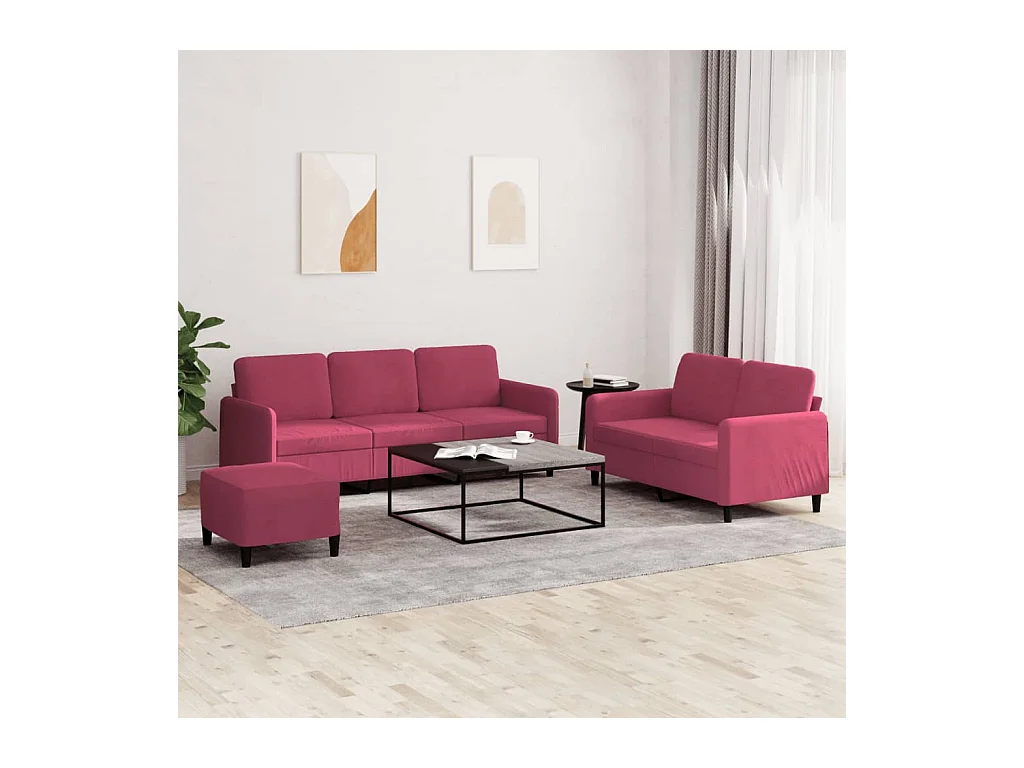 Ensemble de canapés 3 pcs rouge bordeaux velours