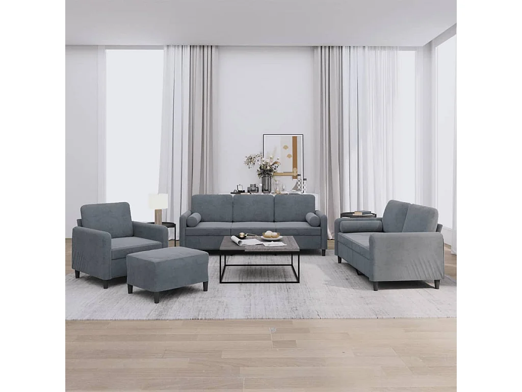 Ensemble de canapés 4 pcs avec coussins gris foncé velours