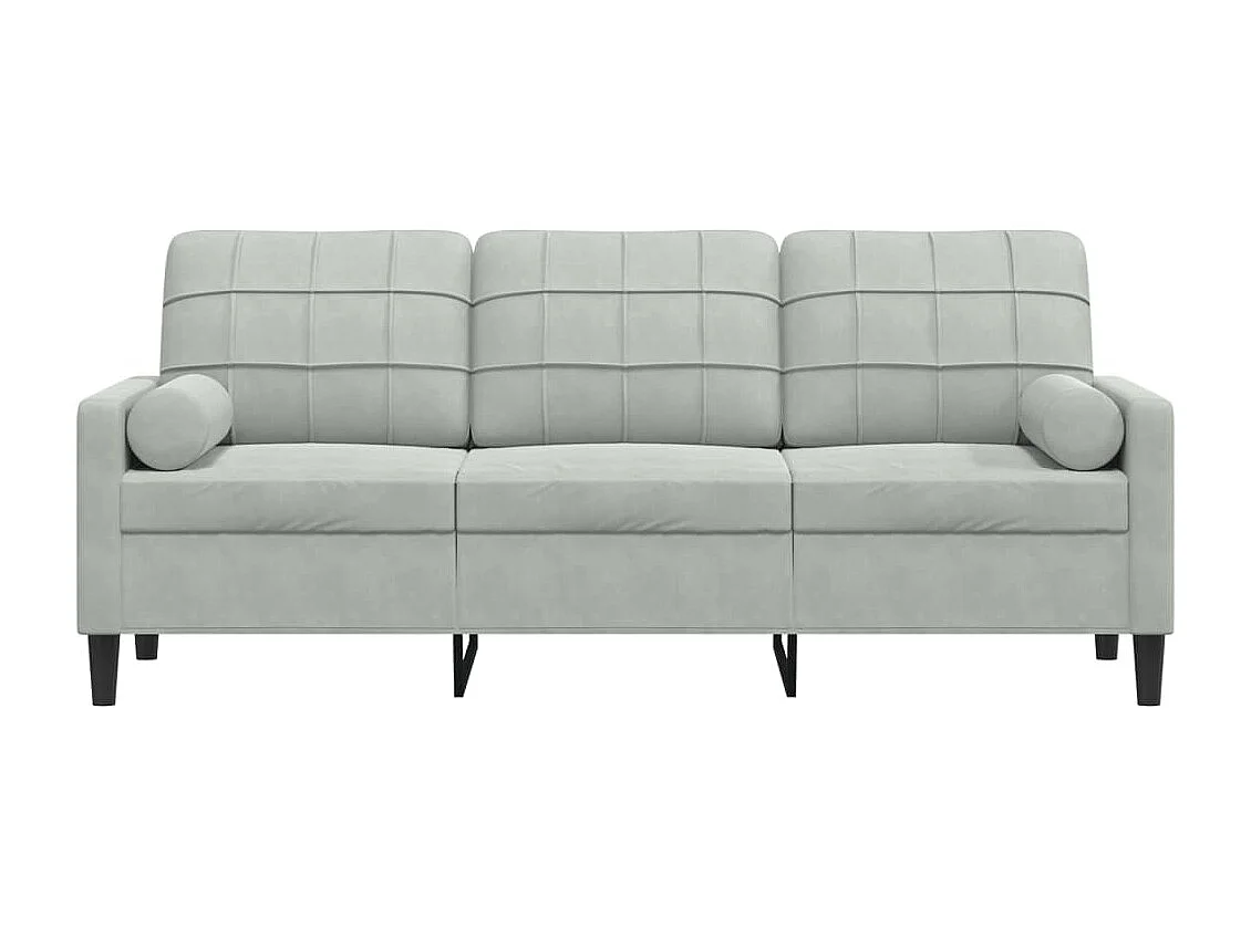 Canapé 3 places avec oreillers gris clair 180 cm velours