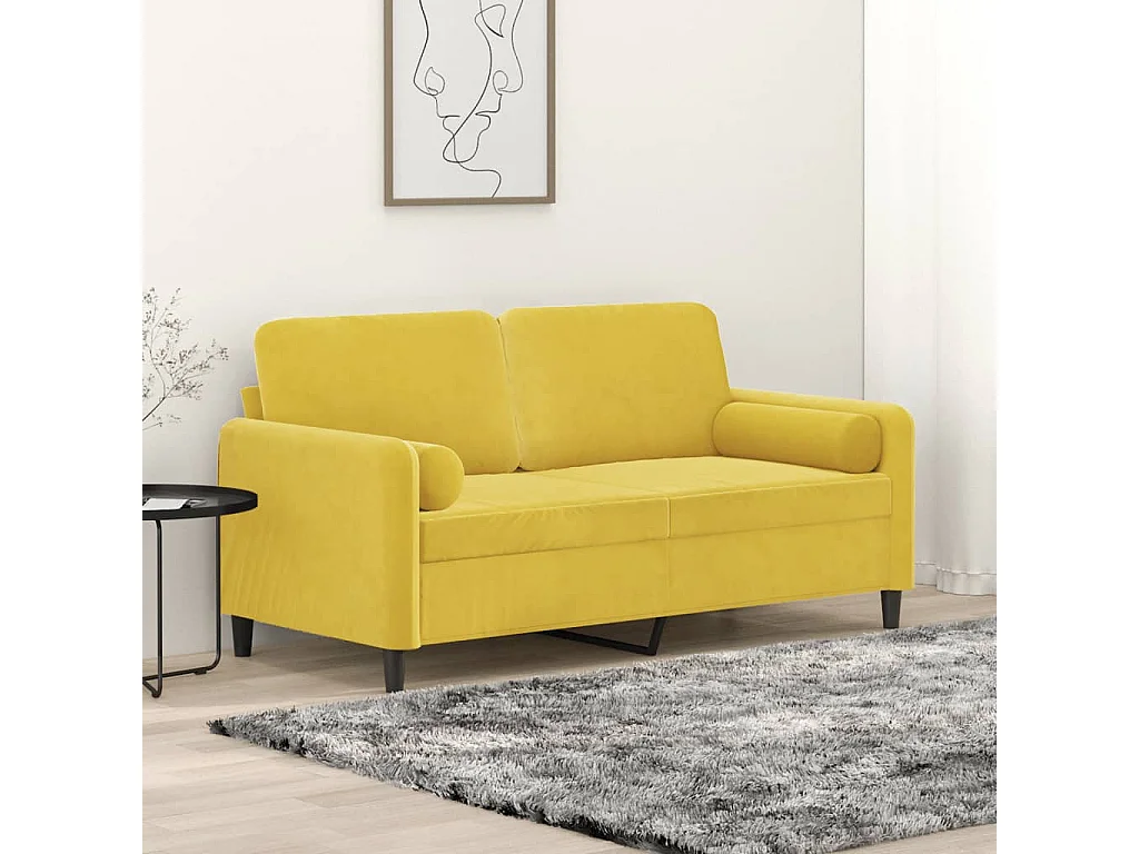Sofá de 2 plazas con cojines terciopelo amarillo 140 cm