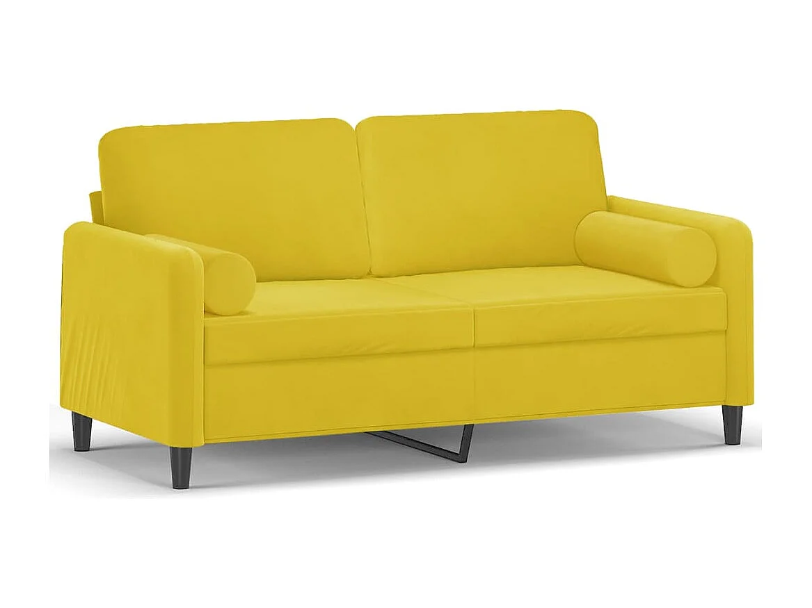 Divano a 2 Posti con Cuscini Giallo 140 cm in Velluto