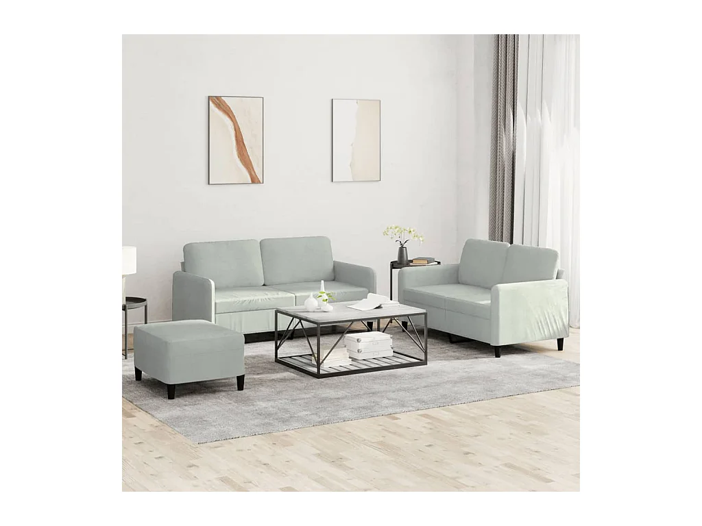 3-delige Loungeset fluweel lichtgrijs