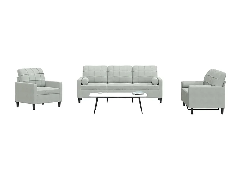 Ensemble de canapés 3 pcs et coussins et traversins velours