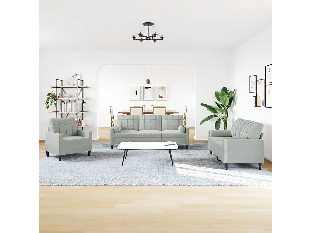 Ensemble de canapés 3 pcs et coussins et traversins velours