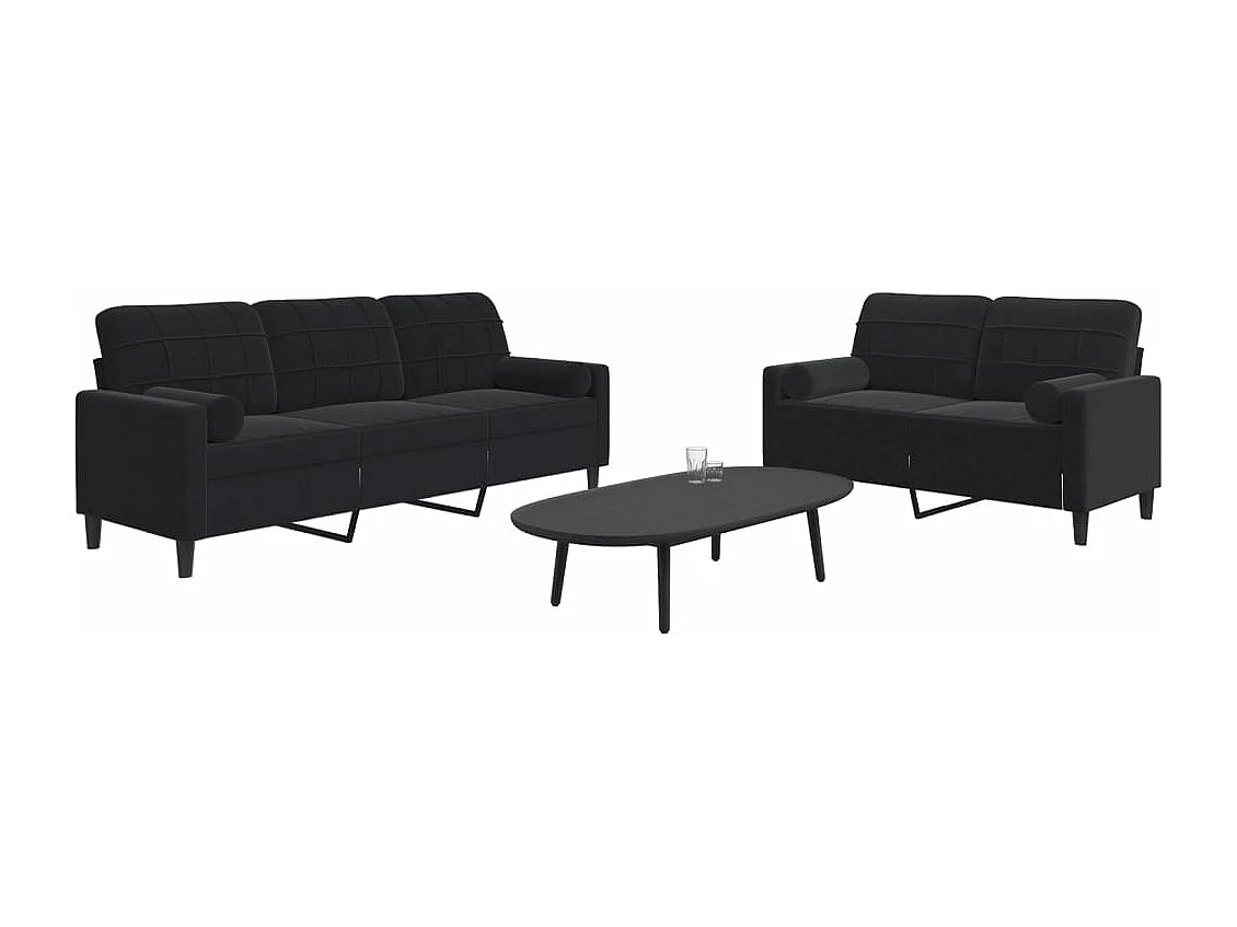 Ensemble de canapés 2pcs et coussins et traversins noir velours