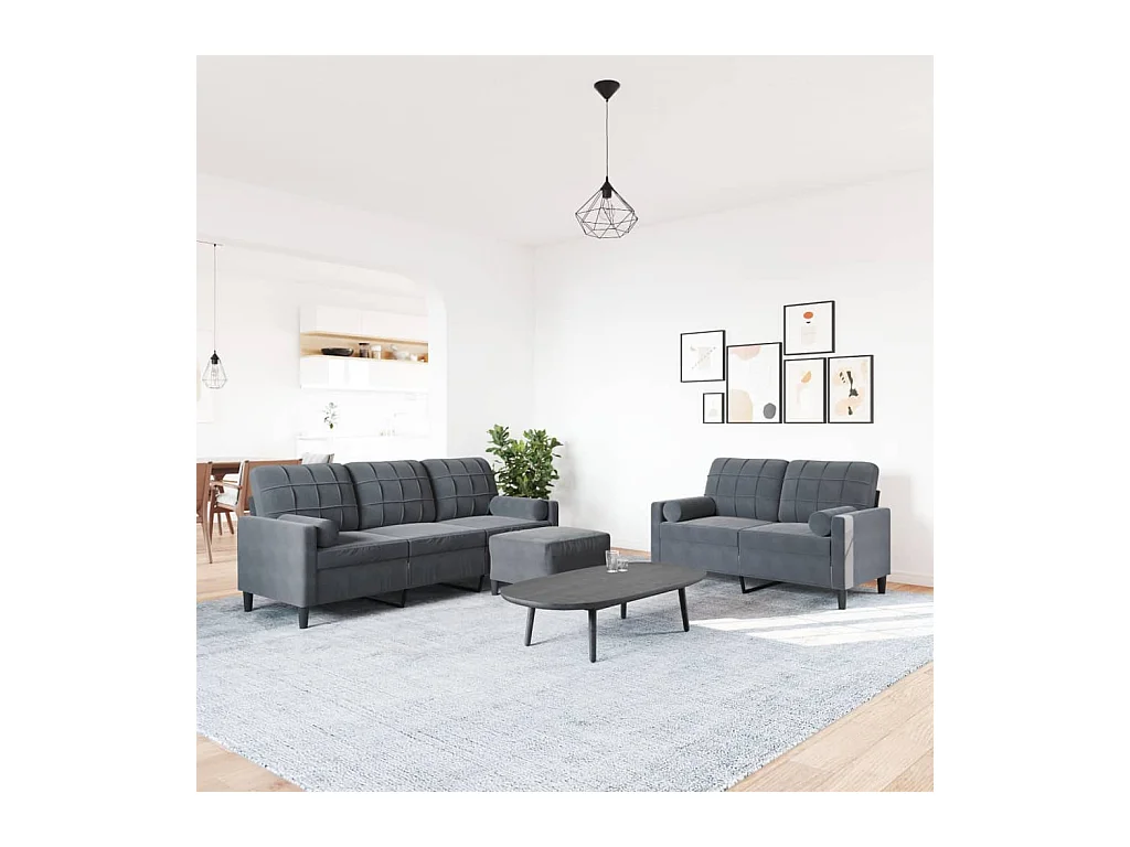 3-delige Loungeset met kussens fluweel donkergrijs
