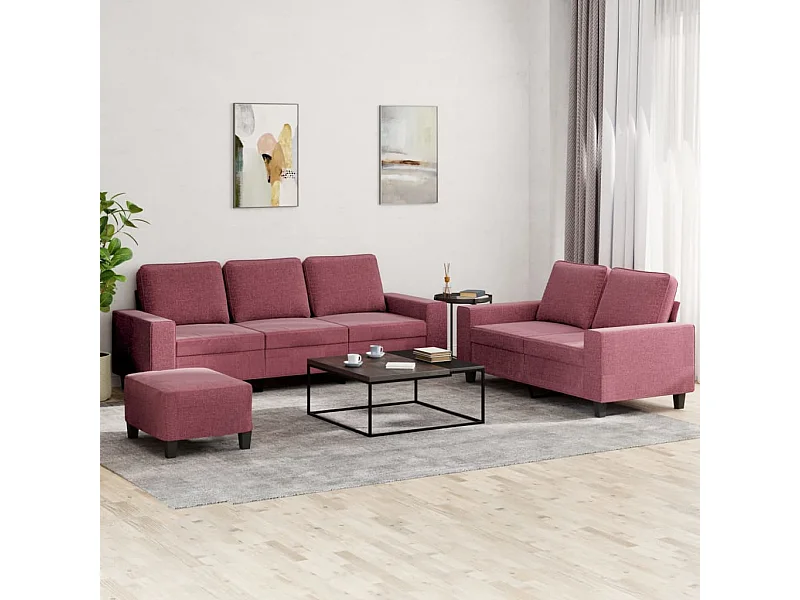 Ensemble de canapés 3 pcs rouge bordeaux tissu