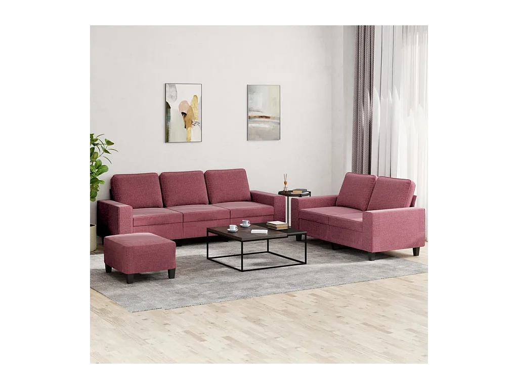 Ensemble de canapés 3 pcs rouge bordeaux tissu