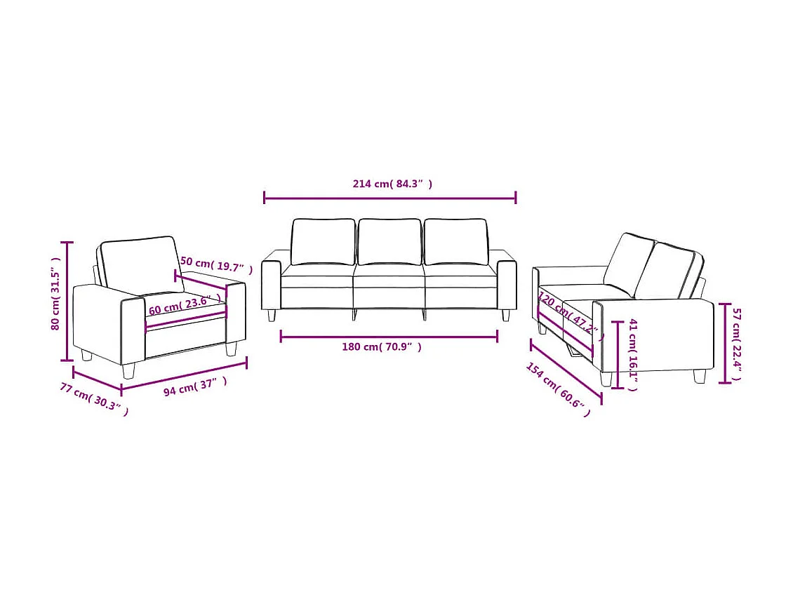 Set di Divani 3 pz Marrone in Tessuto