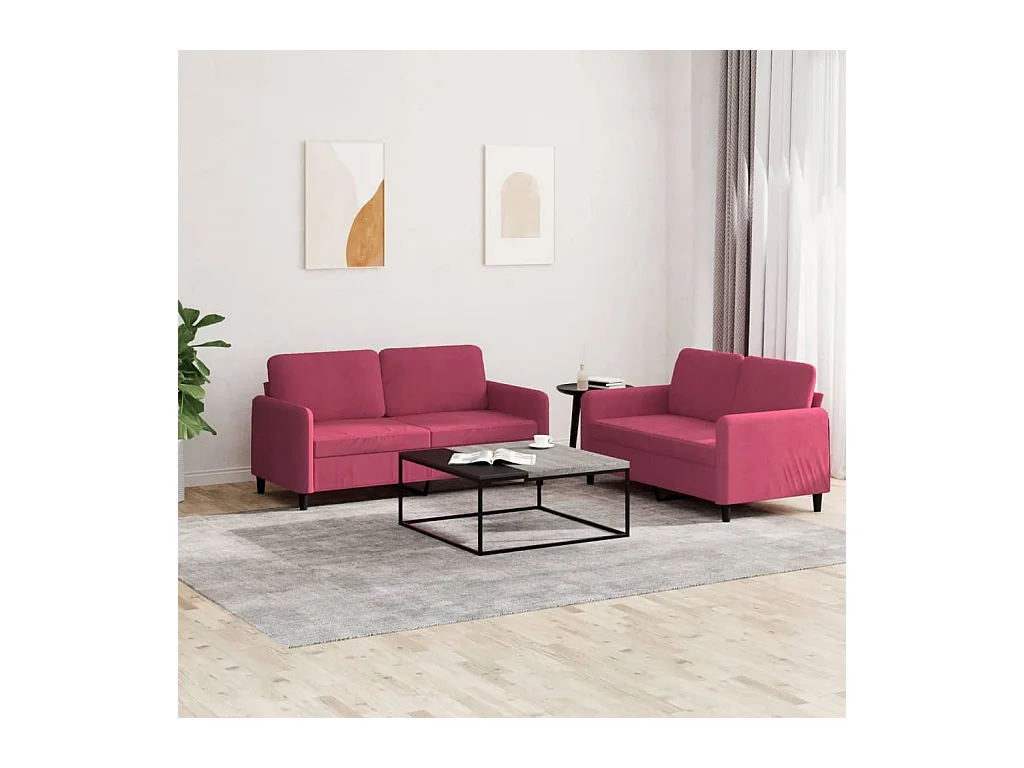 Ensemble de canapés 2 pcs rouge bordeaux velours