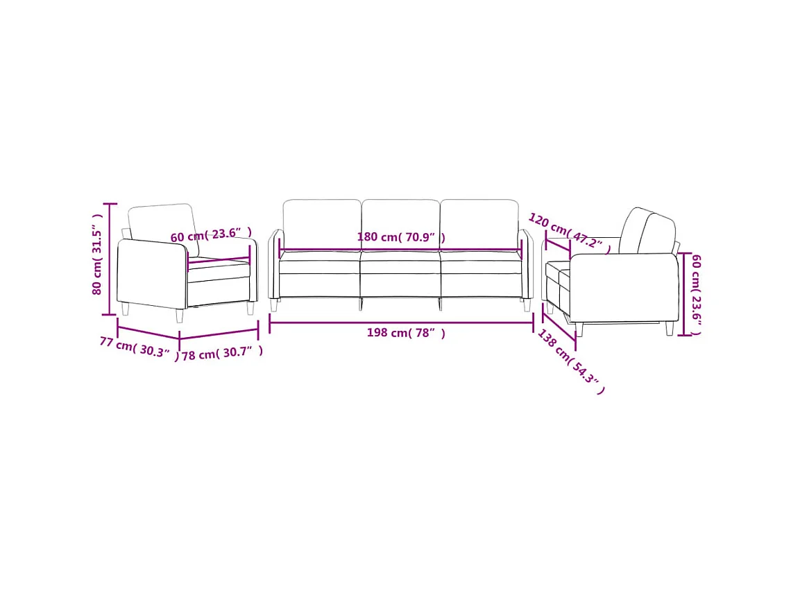 Ensemble de canapés 3 pcs rouge bordeaux velours