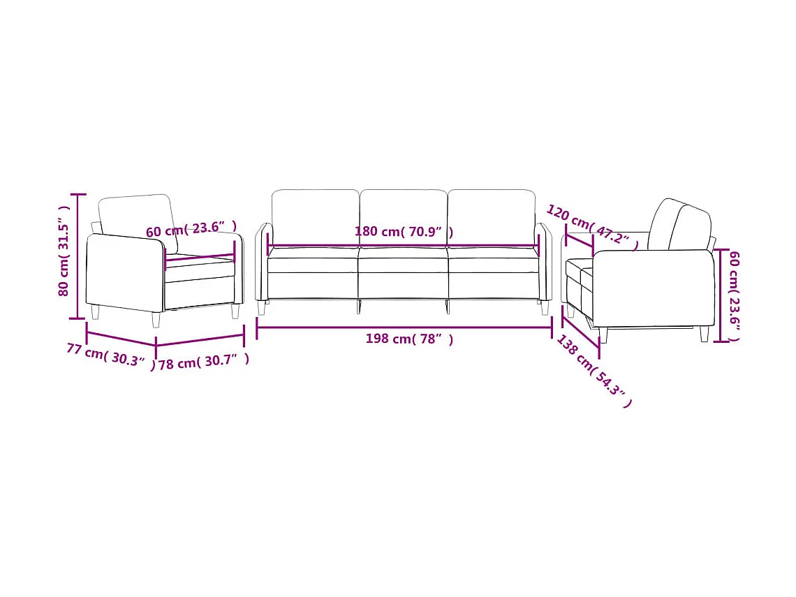 Ensemble de canapés 3 pcs rouge bordeaux velours