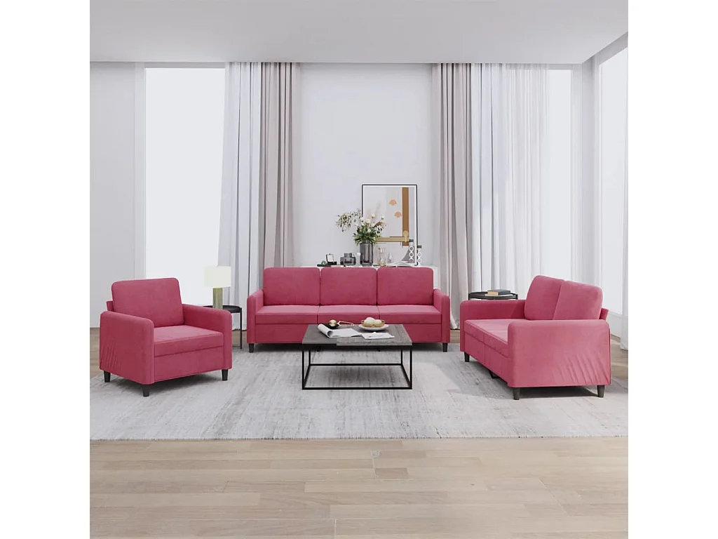 Ensemble de canapés 3 pcs rouge bordeaux velours