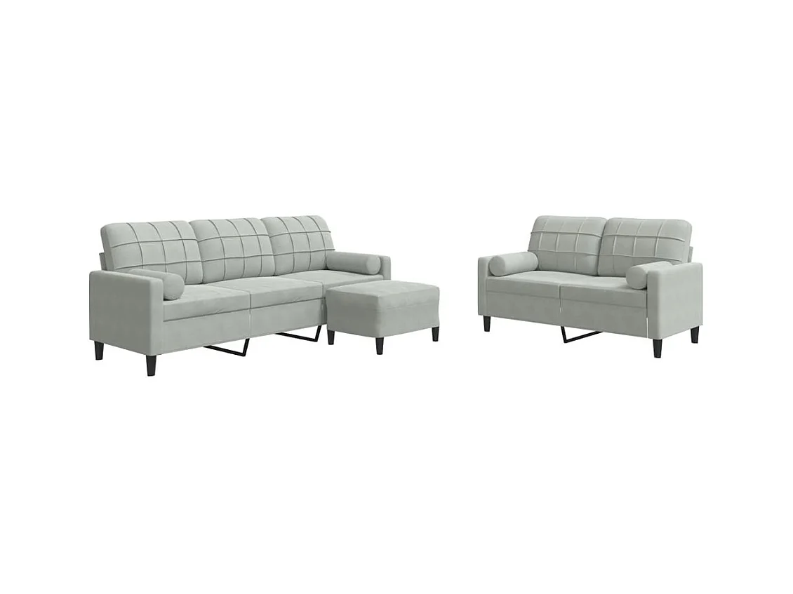 3-delige Loungeset met kussens en bolsters fluweel lichtgrijs