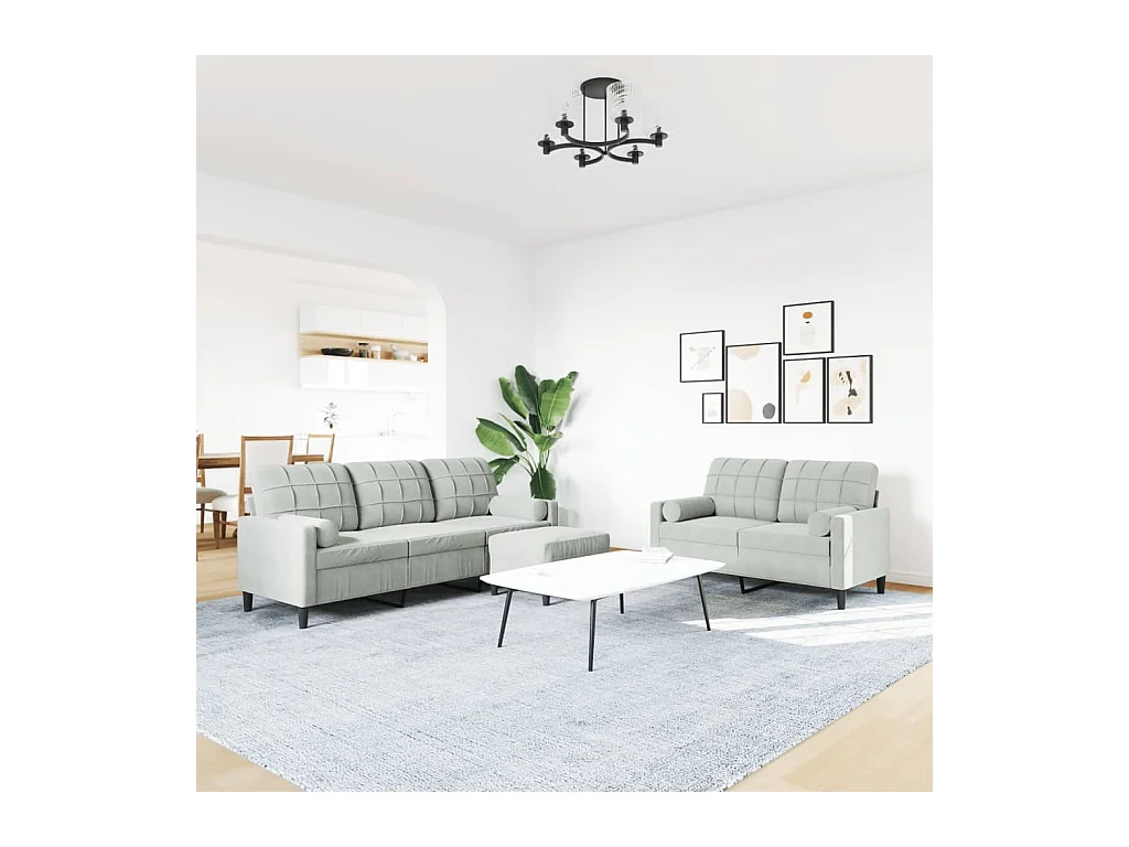 3-delige Loungeset met kussens en bolsters fluweel lichtgrijs