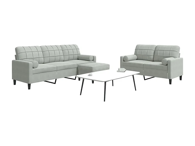 Set di Divani 3 pz con Cuscini e Rinforzi Grigio Chiaro Velluto