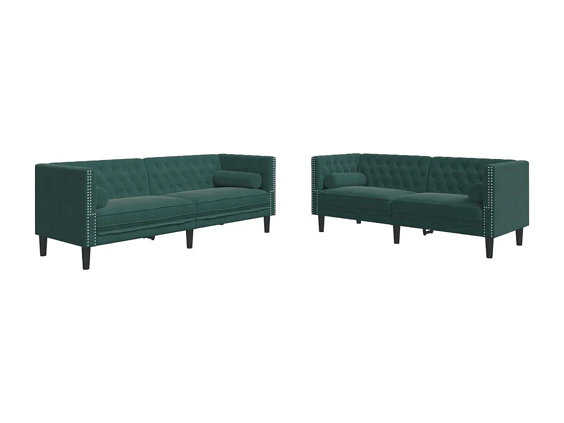 Ensemble de canapé Chesterfield et traversins 2 pcs vert foncé