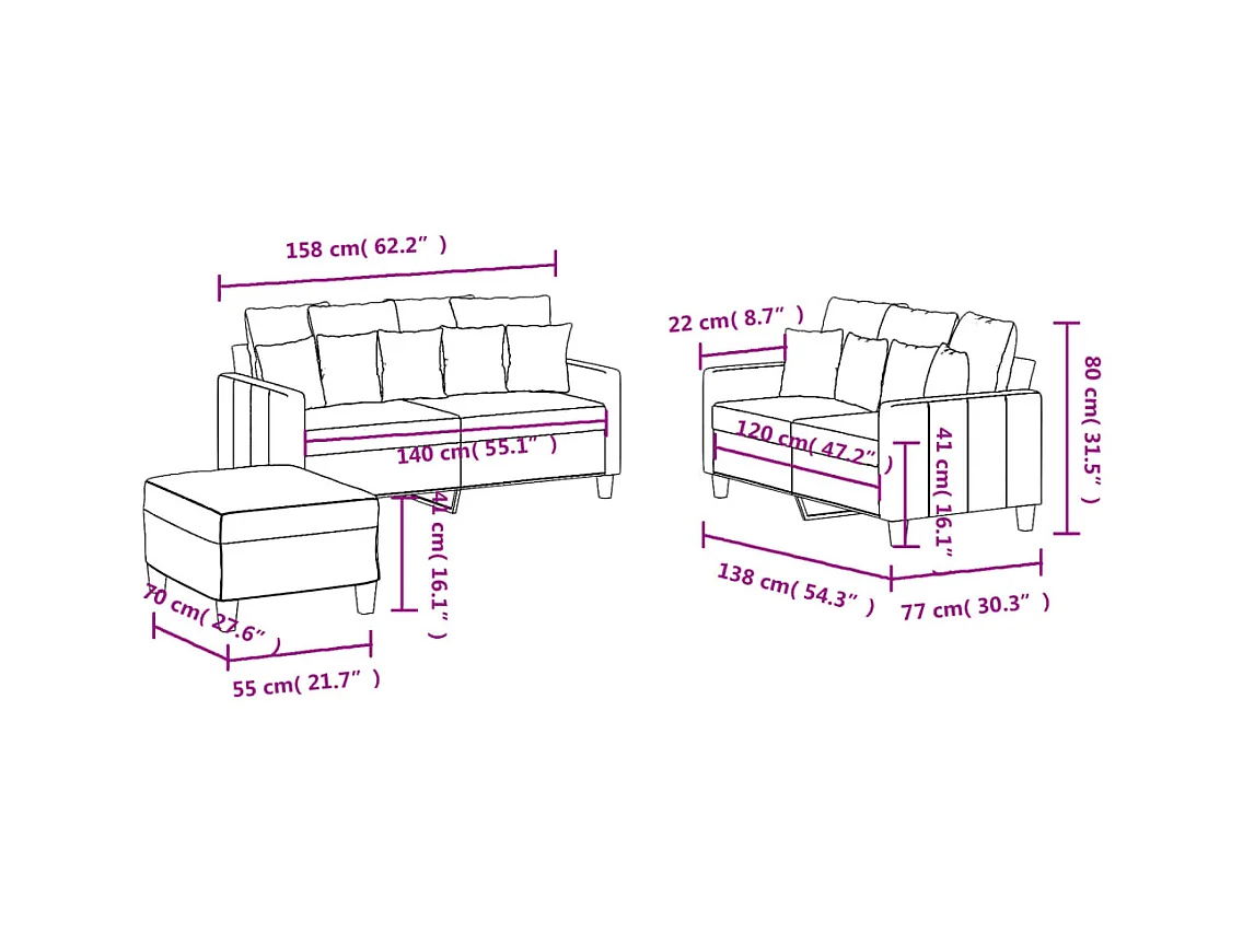 Set di Divani 3 pz con Cuscini Grigio Chiaro in Tessuto