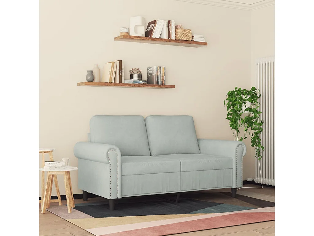 Canapé à 2 places Gris clair 120 cm Velours