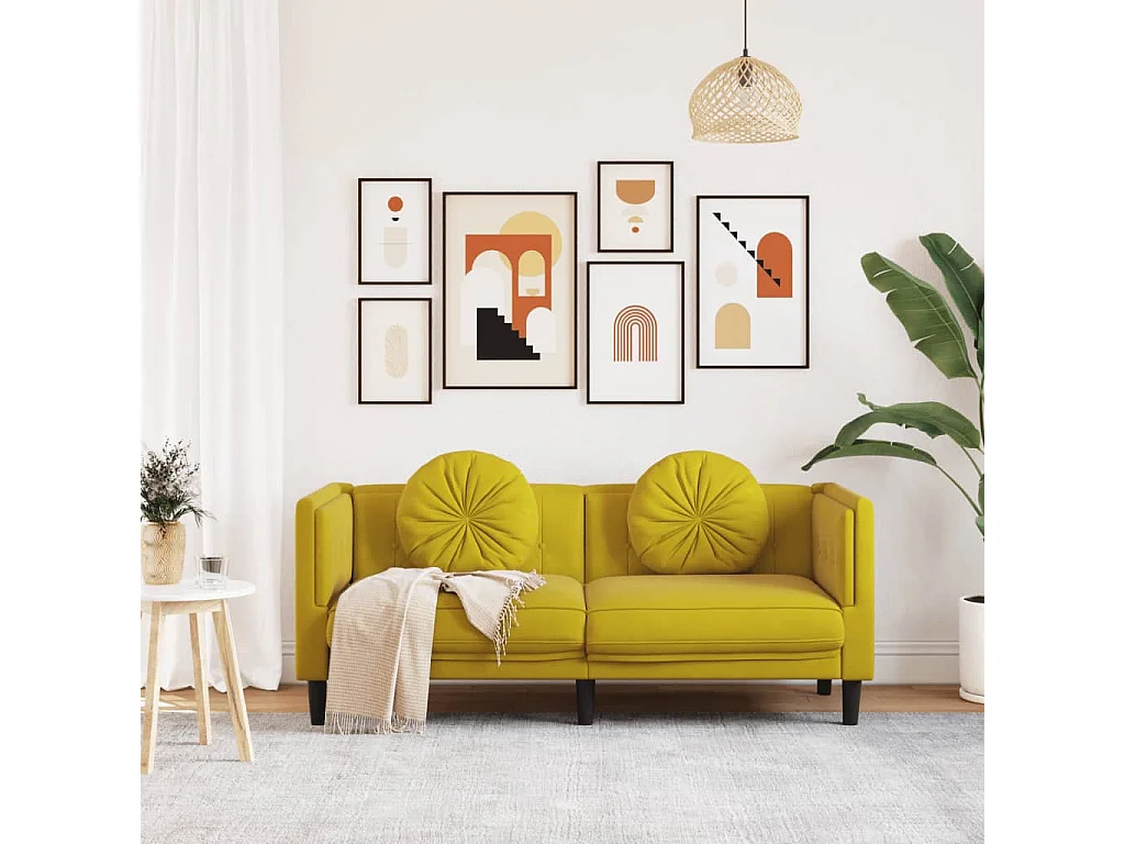 Sofa mit Kissen 2-Sitzer Gelb Samt