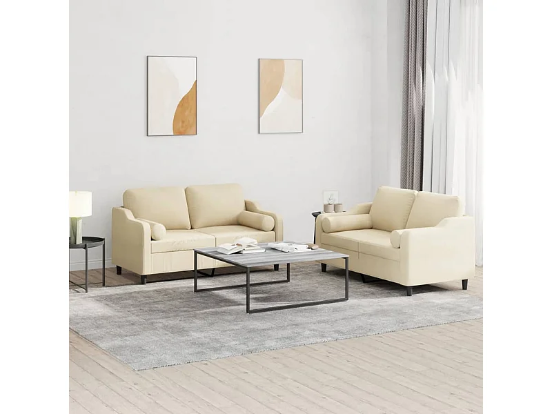 Set Divani 2 pz con Cuscini Crema in Tessuto