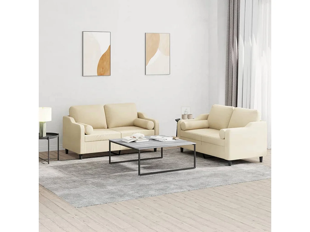 Ensemble de canapés 2 pcs avec coussins crème tissu