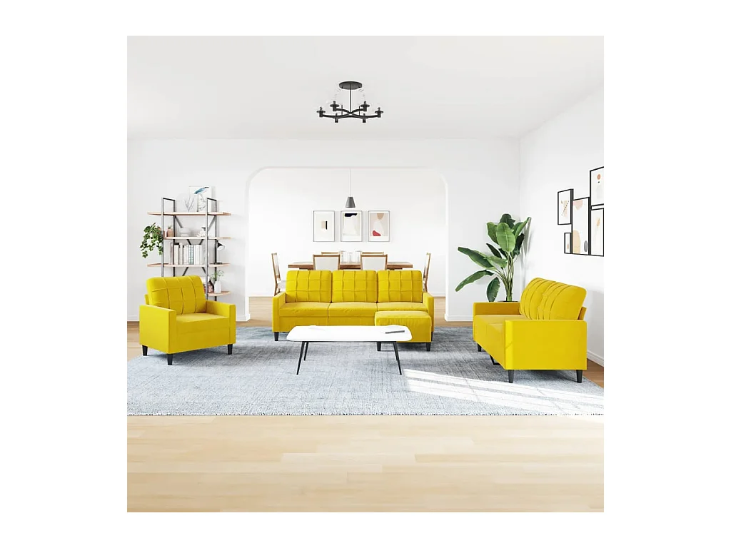 Ensemble de canapés 4 pcs avec coussins Jaune Velours