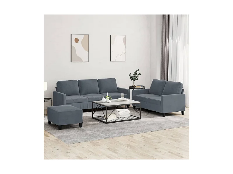 Set di Divani 3 pz con Cuscini Grigio Scuro in Velluto