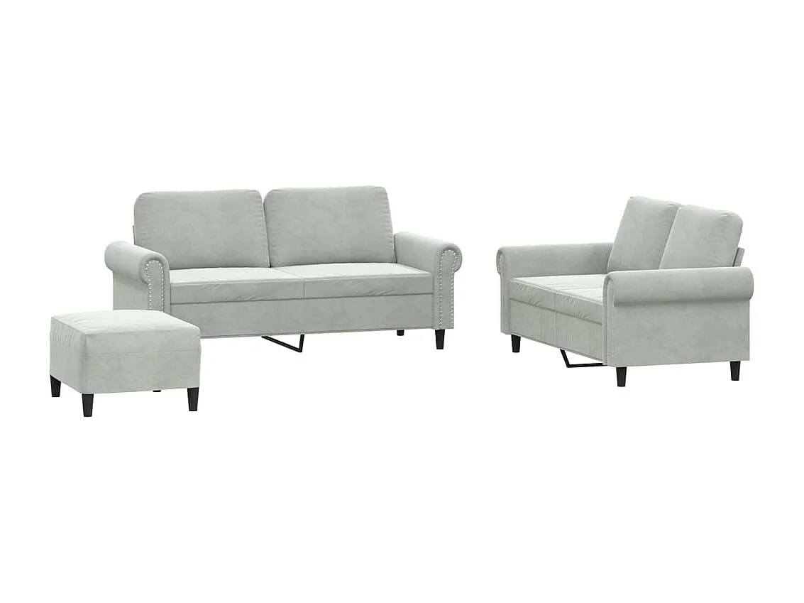 Ensemble de canapés 3 pcs avec coussins Gris clair Velours