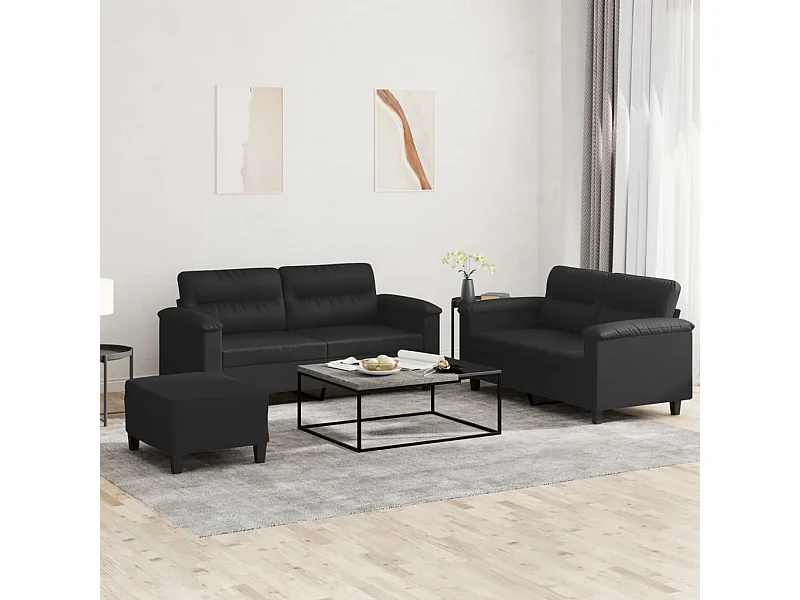 Ensemble de canapés 3 pcs avec coussins Noir Similicuir