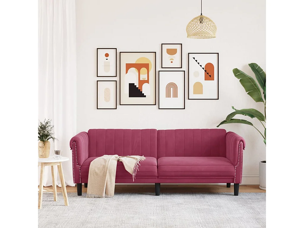 Divano a 3 Posti Rosso Vino in Velluto