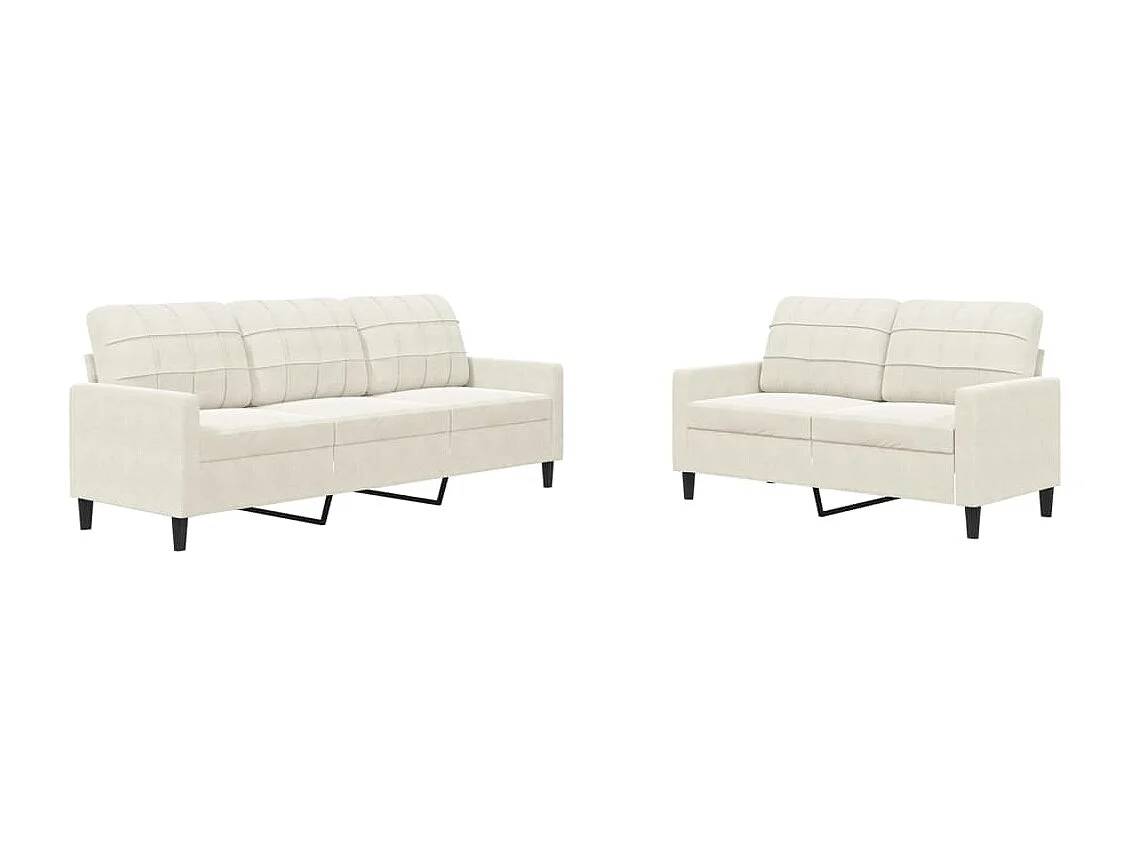 Set di Divani 2 pz con Cuscini Crema in Velluto