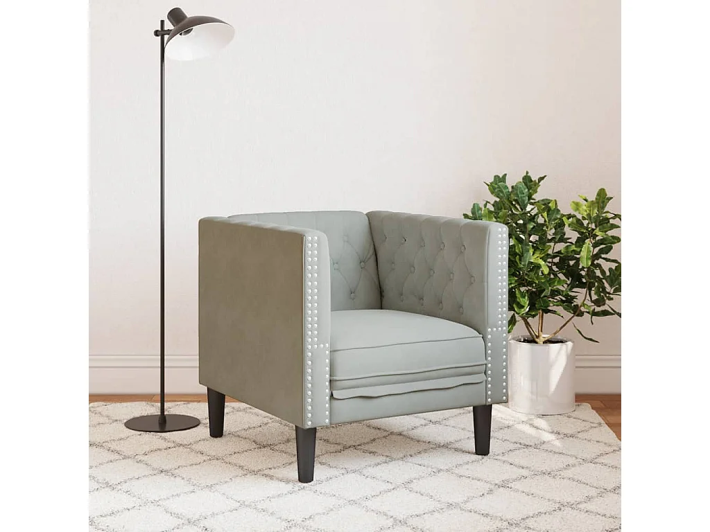 Poltrona Chesterfield Grigio Chiaro in Velluto