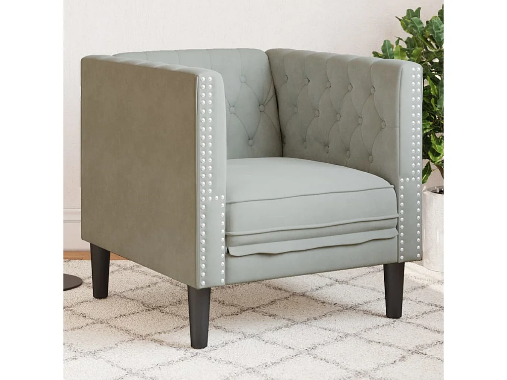 Fauteuil Chesterfield gris clair velours