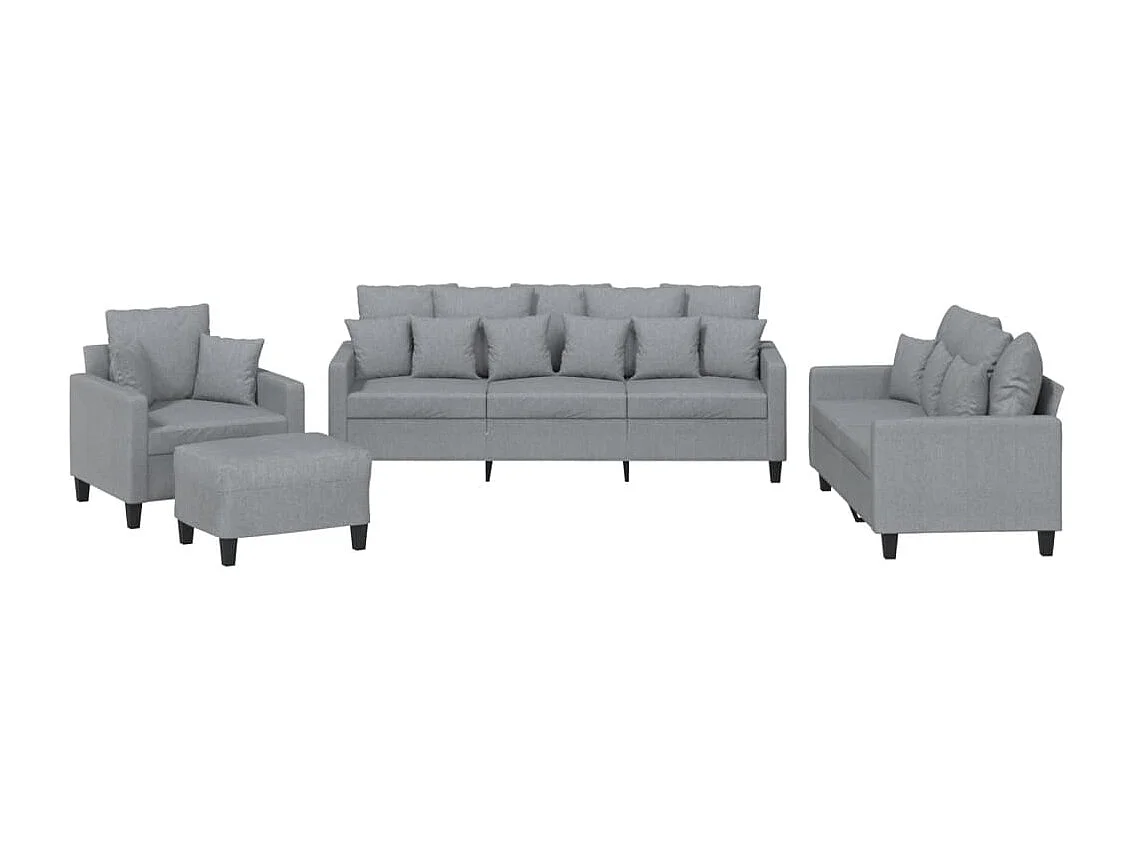Set Divani 4 pz con Cuscini Grigio Chiaro in Tessuto