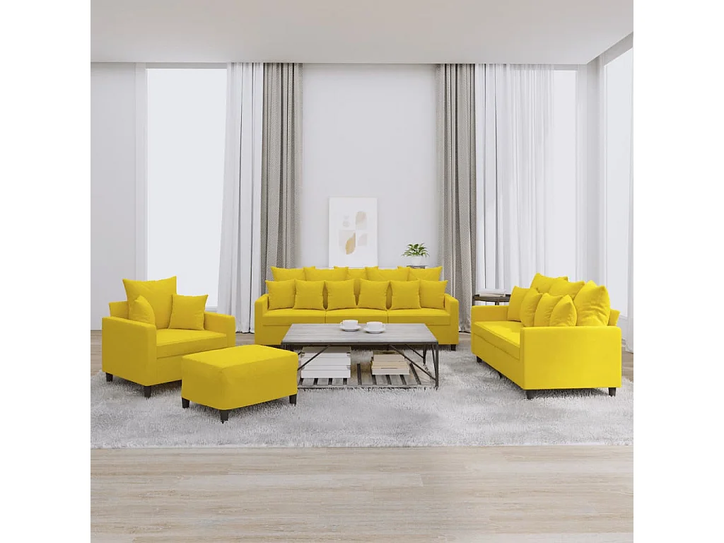 Ensemble de canapés 4 pcs avec coussins Jaune Velours
