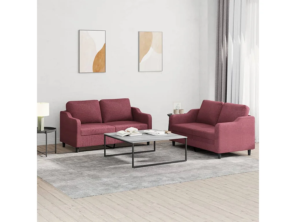 2 pcs conjunto de sofás com almofadões tecido vermelho tinto