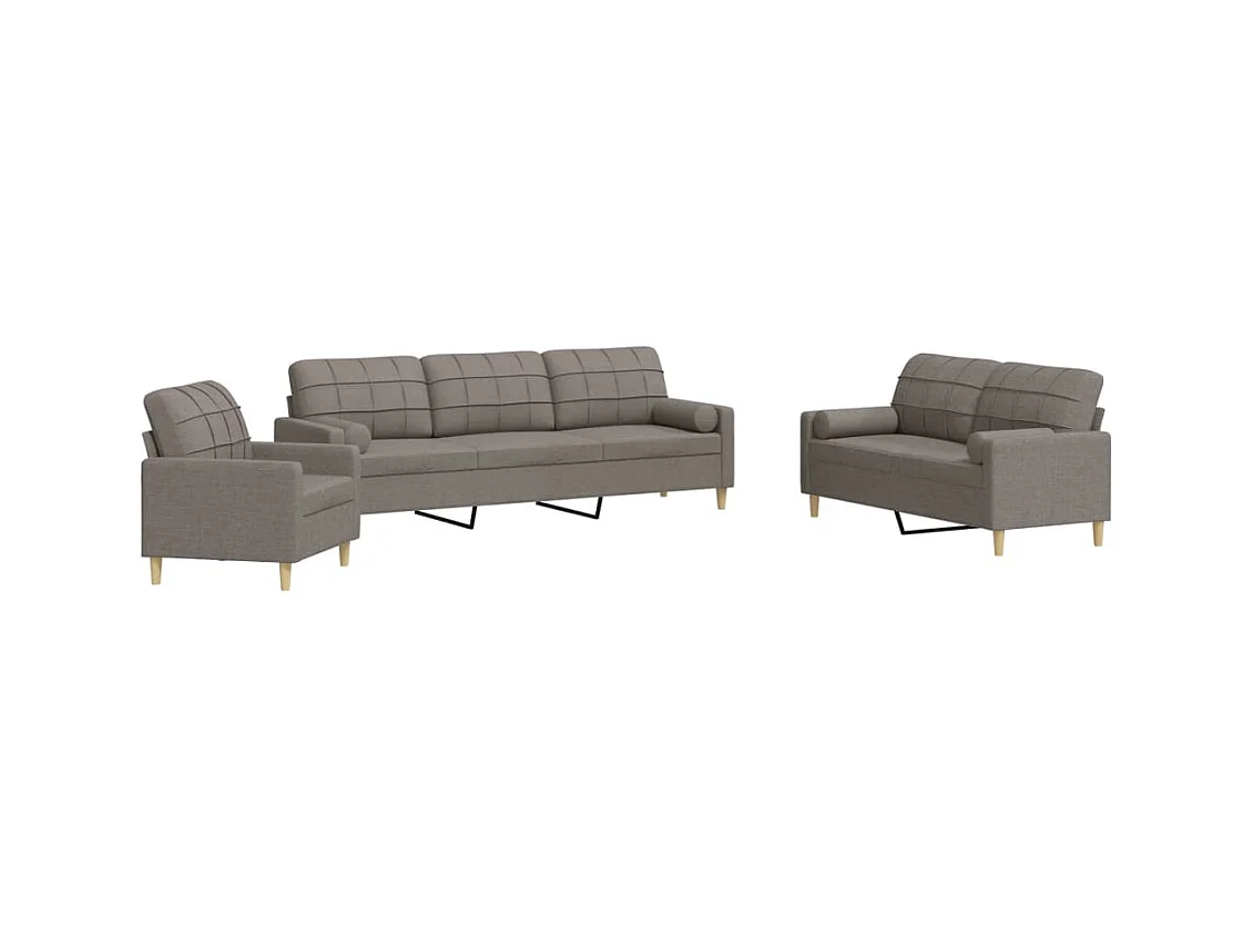 Ensemble de canapés 3 pcs avec coussins décoratifs taupe tissu