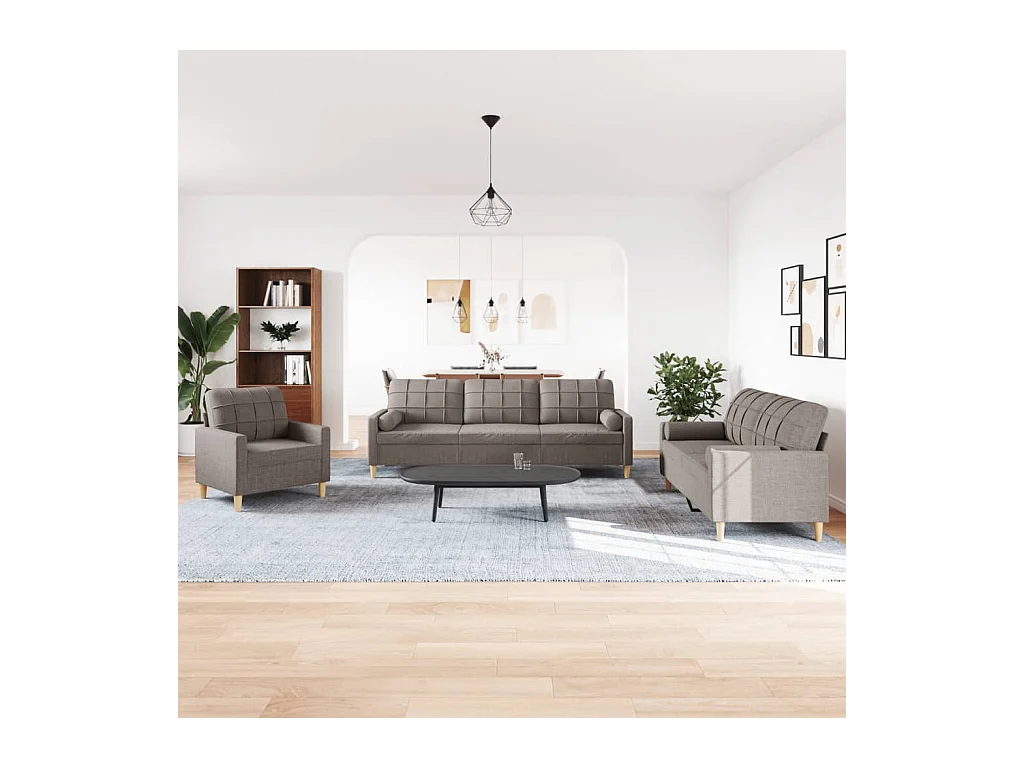 Ensemble de canapés 3 pcs avec coussins décoratifs taupe tissu