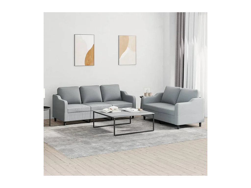 Ensemble de canapés 2 pcs avec coussins Gris clair Tissu