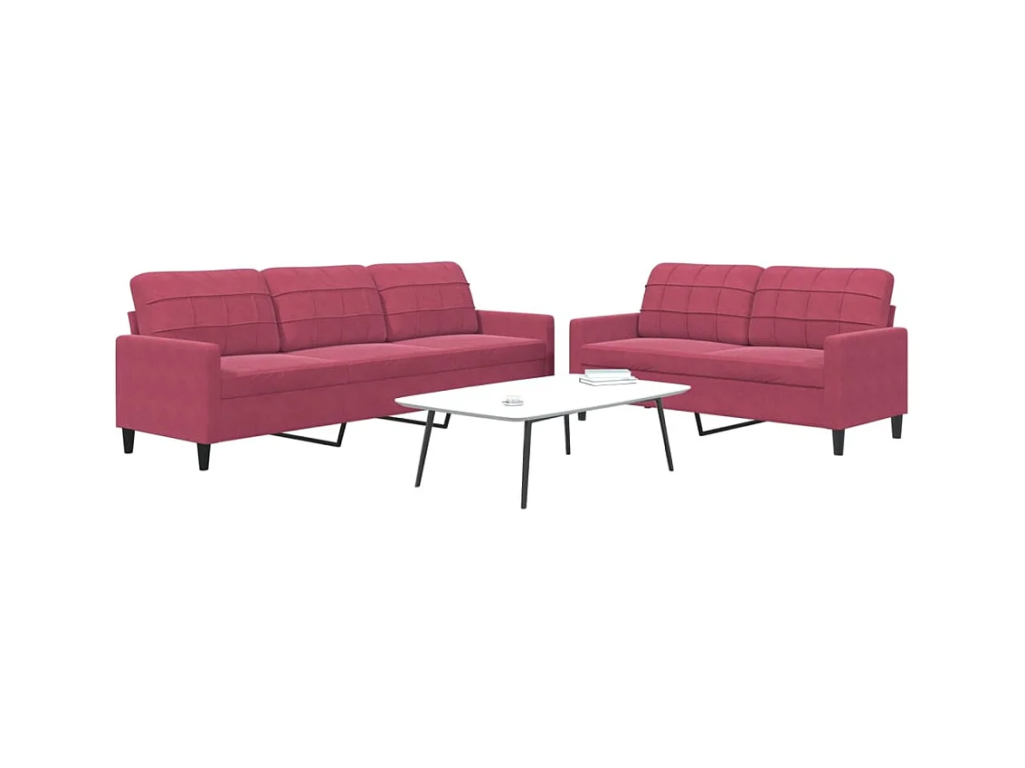 Ensemble de canapés 2 pcs avec coussins Rouge bordeaux Velours